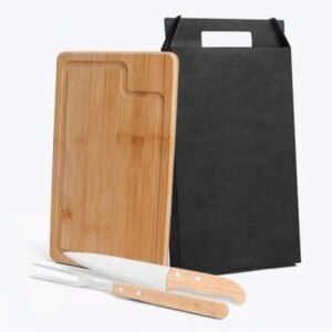 Conj. Para Churrasco Em Bambu / Inox / Madeira - 3 Pçs.