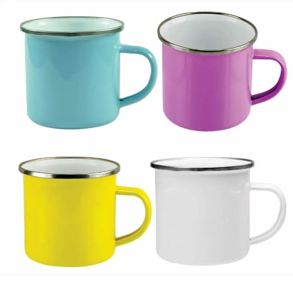 Caneca Esmaltada Enamel Borda Prata 360ml